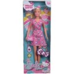 Papusa Steffi cu rochie Hello Kitty roz inchis