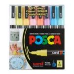 Marker UNI PC-3M, varf rotund, 0. 9-1. 3mm, set 8 culori pastel, Posca (M1484)