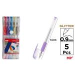 Set 5 rollere cu gel Main Paper, varf 0. 9 mm, culori glitter