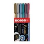 Set 6 markere permanente metalice Kores, varf tip pensula, in blister