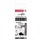 Set 5x Liner UNI PIN-200 ASP016, pe baza de apa, varf 0. 03-0. 5mm + pensula + pensula extra-fin, negru, gri inchis
