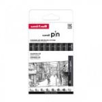 Set 8x Liner UNI PIN-200 ASP011, pe baza de apa, varf 0. 05-1. 2mm + pensula, negru