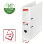 Biblioraft Esselte No.1 Power Recycled, carton, 100% reciclat, reciclabil, certificare FSC, A4, 75 mm, alb