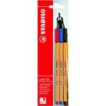 Fineliner Stabilo Point 88, 0. 4 mm, 3 culori, negru, rosu, albastru, blister