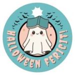 Insigna rotunda albastra Halloween fericit!