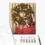 Set pictura pe numere 40x50cm, Brushme, Decor festiv de Craciun, coronita, pensule, culori, BS52806
