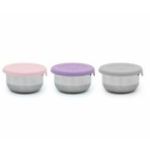SET 3 RECIPIENTE MINI INOX CU CAPAC SILICON, MELII, ROZ MOV GRI