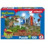 Puzzle 100 piese, Dinozauri din timpuri preistorice + Cadou: figurina dinozaur Saichania, Schmidt