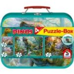 Set puzzle 2 x 60 piese si 2 x 100 piese + Bonus: cufar metalic, Dinozauri, Schmidt