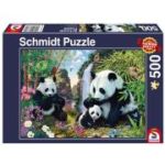 Puzzle 500 piese, Familia panda la cascada, Schmidt