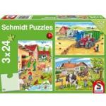 Set puzzle 3 x 24 piese, La ferma + poster cadou, Schmidt