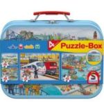 Set puzzle 2 x 26 piese si 2 x 48 piese + Bonus: cufar metalic, Mijloace de transport, Schmidt