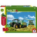 Puzzle 100 piese, John Deere - Tractor 7310R si combina de recoltat 8600i + Cadou: macheta Siku, Schmidt