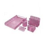 Set pentru birou Office Cover, plasa metalica cu flori stantate, 5 piese, roz