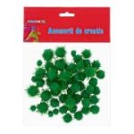 Accesorii creatie - Pom Pom, verde cu sclipici, 10-20mm, set 55 buc, Colorarte, MY26