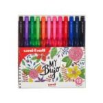 Pix cu gel Uni-ball Signo My Bujo UMN-155N, 0. 7mm, cu mecanism, corp in culoarea scrisului, set 12 culori intense