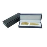 Set cadou stilou + pix Office-Cover, metalic, auriu cu striatii, cutie bleumarin