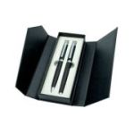 Set cadou stilou + pix Office-Cover, metalic, negru cu striatii cutie neagra