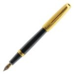 Stilou Cnx 8051, alimentare pompita, corp metalic, negru cu capac auriu cu striatii