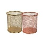 Suport instrumente de scris OFFICE COVER 802, cilindric, plasa metalica, auriu/bronz