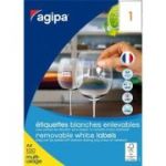 Etichete autocolante Agipa 128993, 1/A4, 210x297 mm, nepermanente, colturi drepte, alb, top 100 coli (100 etichete)