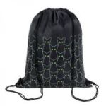 Rucsac cu snur pentru copii St. Right Reflective Cats 625572, negru cu verde, 34x43cm