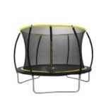 Trambulina pentru copii, Dunlop, plasa de protectie cu fermoar, dimensiuni 244x200 cm, negru/galben