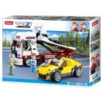Set de constructie Town, 338 piese, Echipa de interventie - Camion cu platforma - Sluban