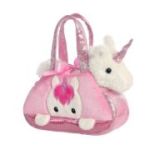 Set geanta pentru copii cu jucarie de plus Fancy Pals, 2 in 1, unicorn alb, geanta roz, 20 cm