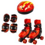 Set patine cu rotile+casca+cotiere+genunchiere, L (39-43), rosu