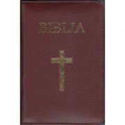 Biblia mica, 053, coperta piele, grena, cu cruce, margini aurii, repertoar, fermoar