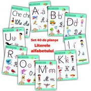 Literele alfabetului - set 40 de planse didactice pentru clasa pregatitoare si pentru clasa I