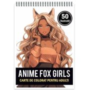 Carte de colorat pentru adulti, 50 de ilustratii, Anime Fox Girls