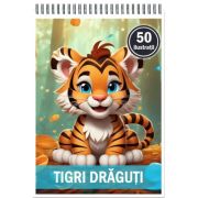 Carte de colorat, 50 de ilustratii, Tigri draguti