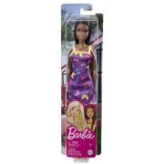 Papusa clasica bruneta cu rochita mov cu imprimeu cu fluturi, Barbie