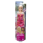 Papusa clasica blonda cu rochita roz cu imprimeu cu fluturi, Barbie