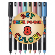 Marker UNI PC-1MR, varf fin metalic, 0. 7mm, set 8 culori metalizate Posca (M1513)