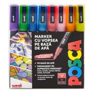 Marker UNI PC-3ML, varf rotund, 0. 9-1. 3 mm, set 8 culori cu sclipici, Posca (M1514)