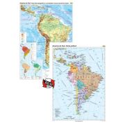 America de Sud. Harta fizico-geografica si a principalelor resurse naturale de subsol si America de Sud. Harta politica, Duo Plus 100x140 cm CR-3114DPB
