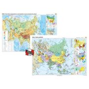 Asia. Harta fizico-geografica si a principalelor resurse naturale de subsol si Asia. Harta politica, Duo Plus 140x100 cm CR-3111DPB