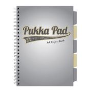 Caiet A4 cu spira si separatoare Pukka Pad Project Book, 200 file, matematica, gri
