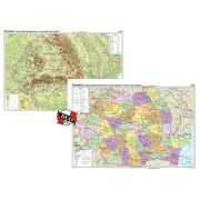 Romania. Harta fizico-geografica si a resurselor naturale de subsol si Romania. Harta administrativa si a principalelor cai de comunicatie Duo Plus 140x100 cm CR-3101DPB