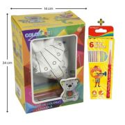 Set Jucarie vatelina pentru colorat lavabila + Carioci Keyroad Washable, 6 culori - 20x14cm - dinozaur, Colorarte