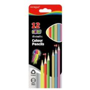Creioane colorate Keyroad KR971760, triunghiulare, 12 culori, 6 neon, 6 metalice, blister carton