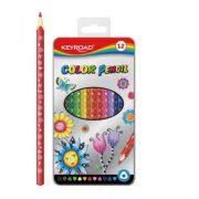 Creioane colorate Keyroad KR971450, triunghiulare, 12 culori, cutie metal
