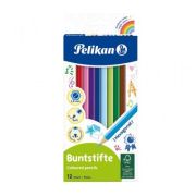 Creioane colorate Pelikan 724005, hexagonale, 12 culori, lacuite, blister carton