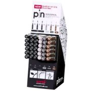 Display 72x Liner UNI PIN-200, pe baza de apa, 36x varf 0. 9-1. 2mm + 36x pensula, negru, gri deschis, gri inchis, sepia