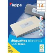 Etichete autocolante Agipa 119008, 14/A4, 105x42mm, permanente, colturi drepte, alb, top 100 coli (1400 etichete)