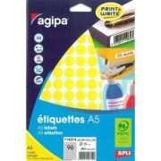 Etichete autocolante Agipa 114314, 96/A5, 15mm, permanente, rotund, galben, top 10 coli (960 etichete)