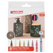 Marker Edding 751 cu vopsea, corp metalic, varf rotund, 1-2 mm, set 8 culori gloss